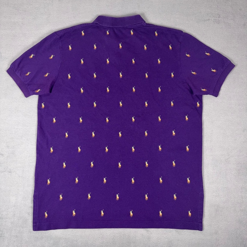Polo Ralph Lauren Allover Flesh Pony Embroidered Polo Shirt Purple Mens XL - Picture 2 of 7